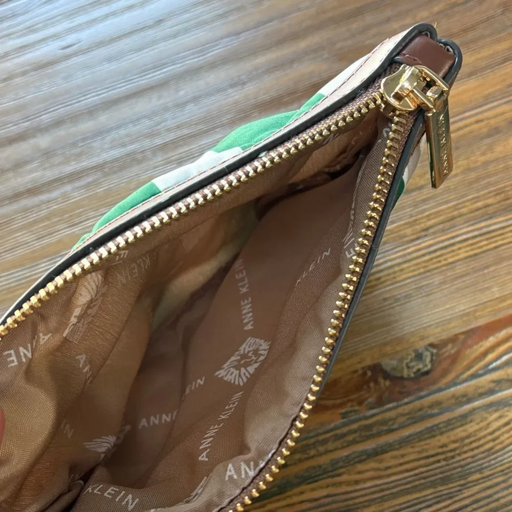Anne Klein Green and White Striped Wristlet